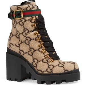 Gucci GG Wool Lace-Up Ankle Boots
